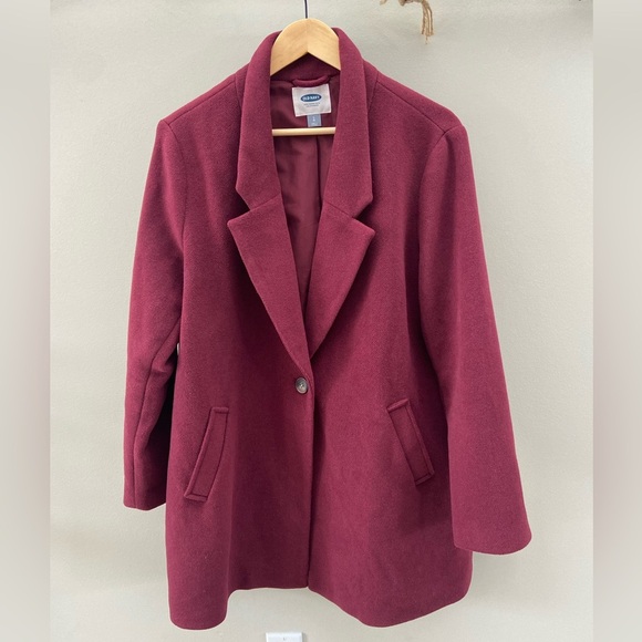 Old Navy Jackets & Blazers - Old Navy Burgundy Wine Single Button Everyday Wool Blend Long Coat